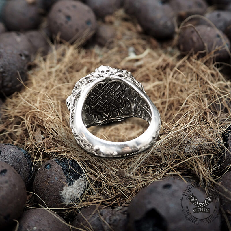 Helm of Awe Symbol Skull Sterling Silver Ring