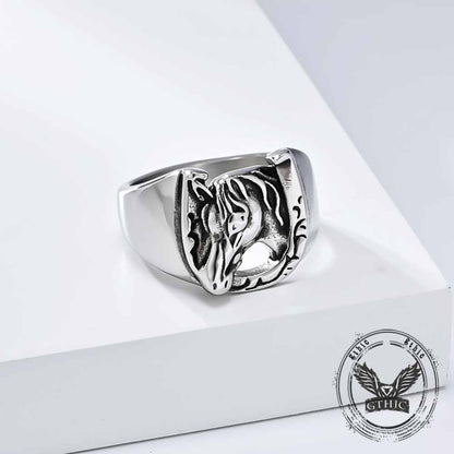 Horseshoe Horse Head Stainless Steel Ring