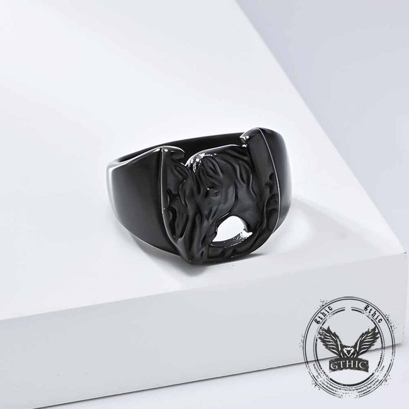 Horseshoe Horse Head Stainless Steel Ring