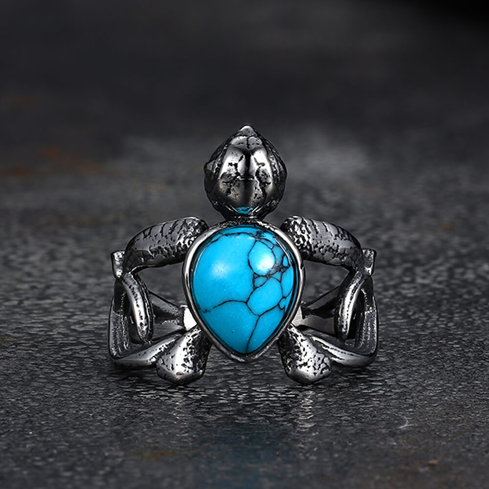 Indian Turtle Turquoise Stainless Steel Ring