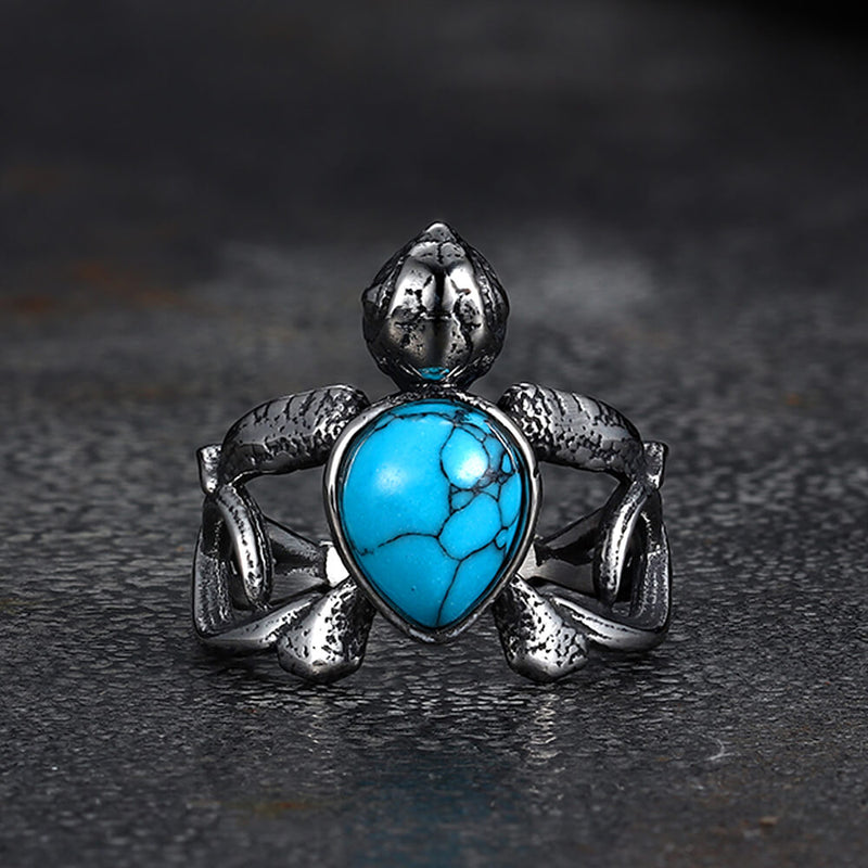 Indian Turtle Turquoise Stainless Steel Ring
