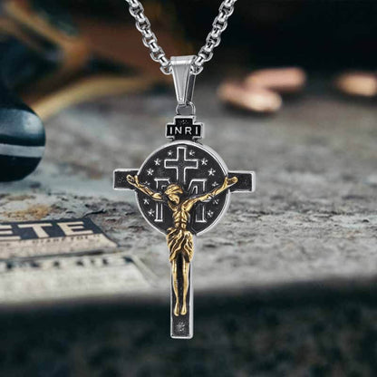 Jesus Suffering Inri Cross Stainless Steel Pendant