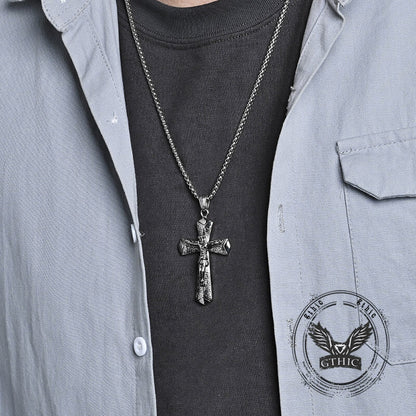 Jesus Suffering Stainless Steel Cross Pendant