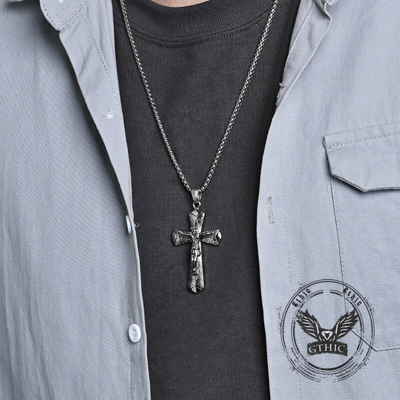 Jesus Suffering Stainless Steel Cross Pendant