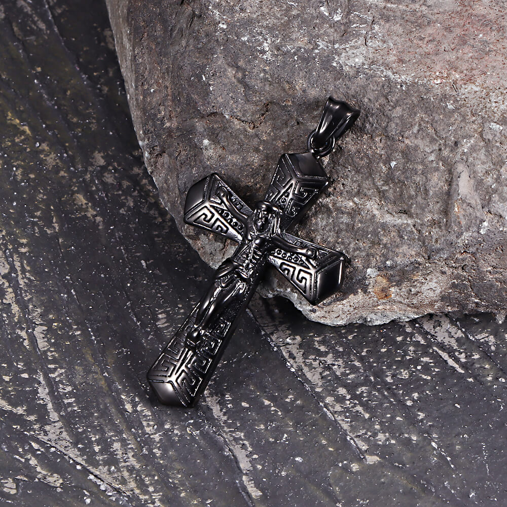Jesus Suffering Stainless Steel Cross Pendant