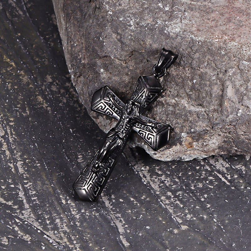Jesus Suffering Stainless Steel Cross Pendant