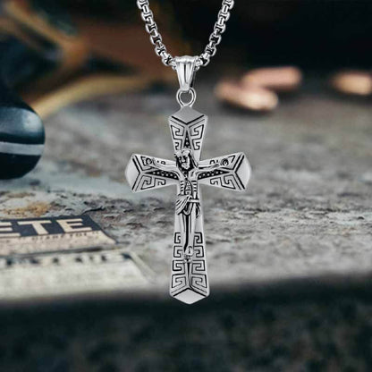 Jesus Suffering Stainless Steel Cross Pendant