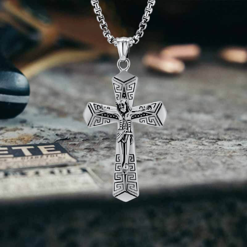 Jesus Suffering Stainless Steel Cross Pendant