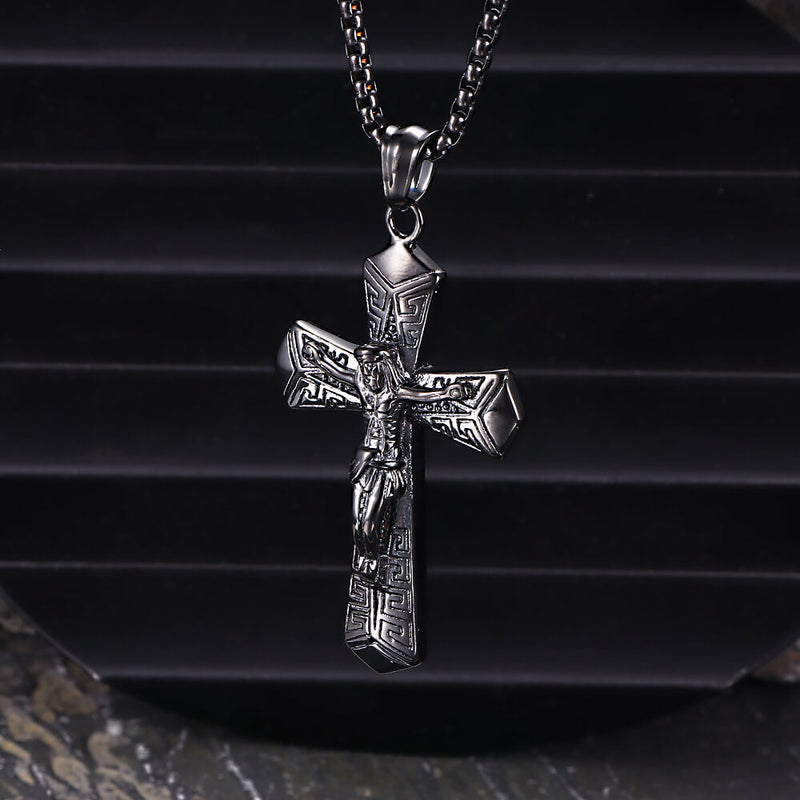 Jesus Suffering Stainless Steel Cross Pendant