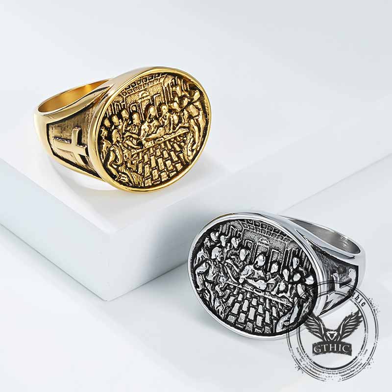 Last Supper Cross Stainless Steel Ring