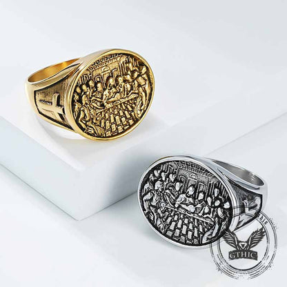 Last Supper Cross Stainless Steel Ring