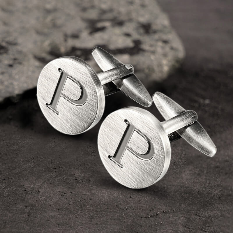 Letter Copper Round Cufflinks
