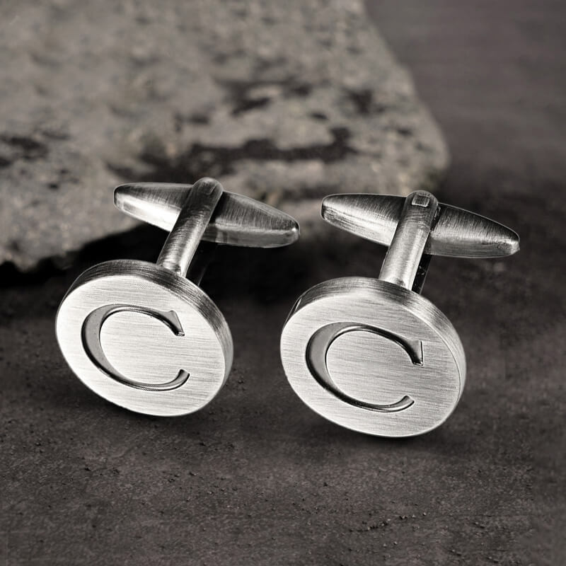 Letter Copper Round Cufflinks