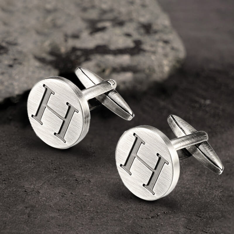 Letter Copper Round Cufflinks