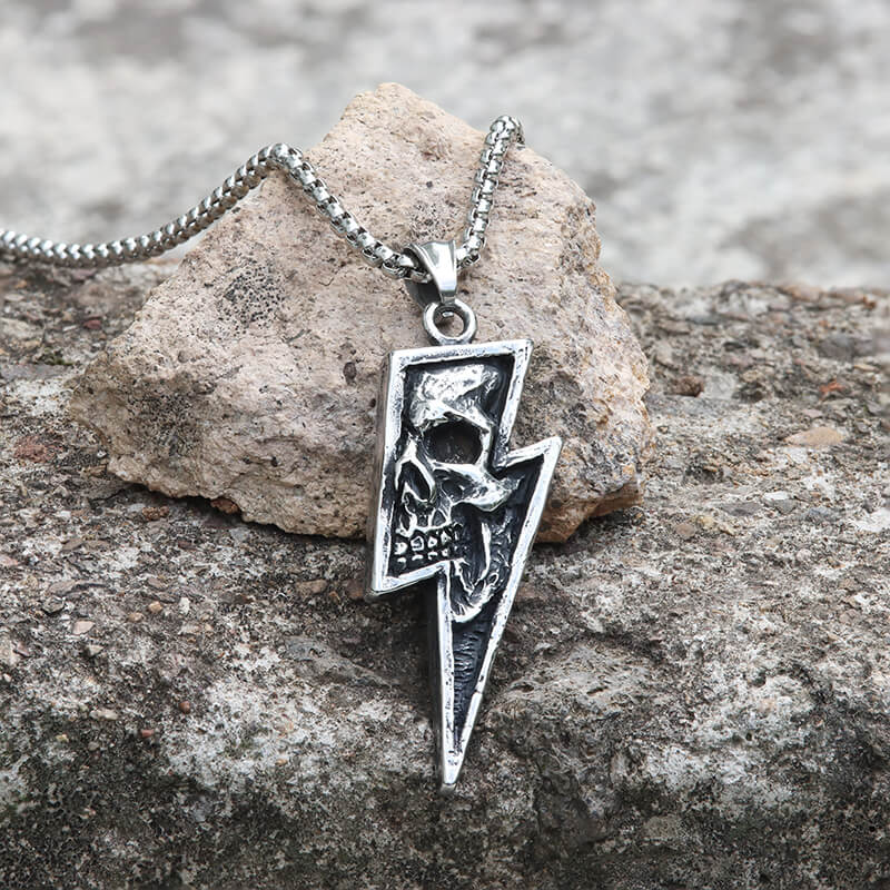 Lightning Bolt Skull Stainless Steel Pendant