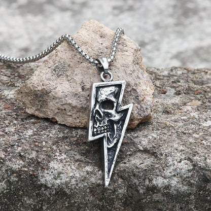 Lightning Bolt Skull Stainless Steel Pendant