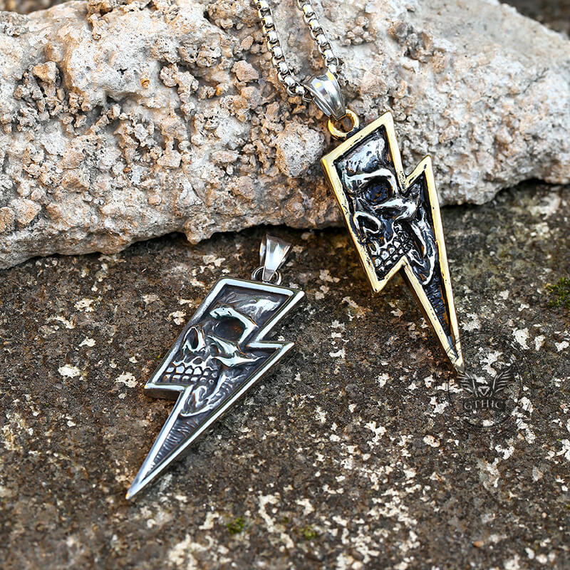 Lightning Bolt Skull Stainless Steel Pendant