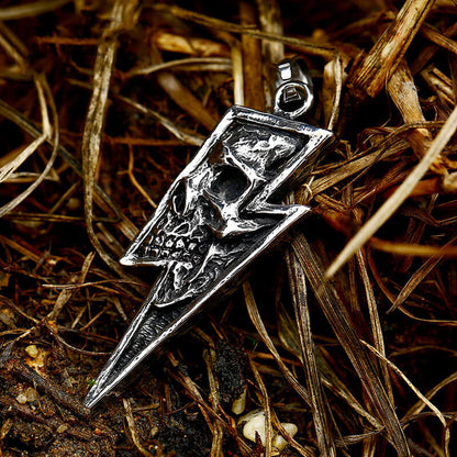 Lightning Bolt Skull Stainless Steel Pendant