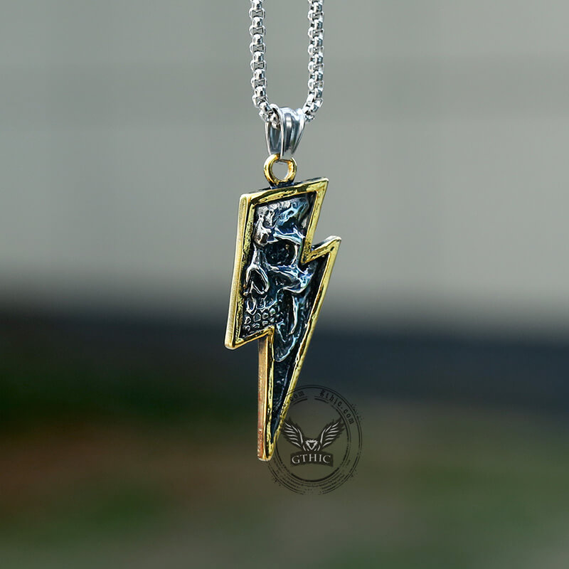 Lightning Bolt Skull Stainless Steel Pendant