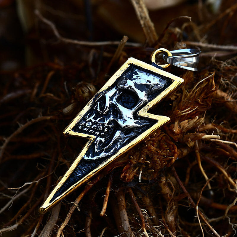 Lightning Bolt Skull Stainless Steel Pendant