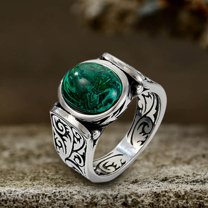 Malachite Inlaid Stainless Steel Gemstone Ring