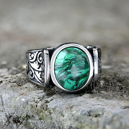 Malachite Inlaid Stainless Steel Gemstone Ring
