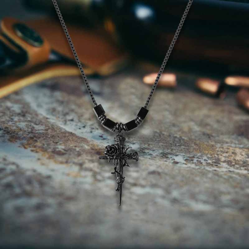 Nail Cross Thorn Rose Alloy Necklace