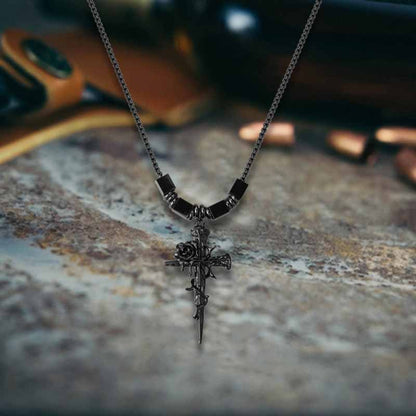 Nail Cross Thorn Rose Alloy Necklace