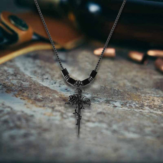 Nail Cross Thorn Rose Alloy Necklace