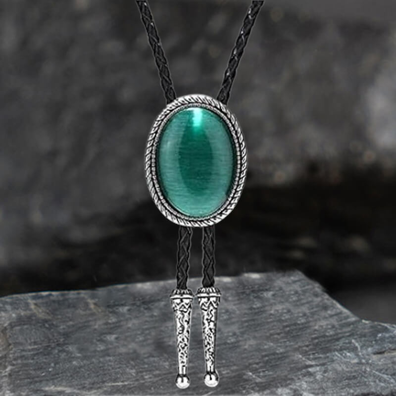 Natural Gemstone Cowboy Alloy Bolo Tie