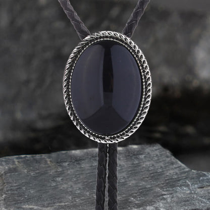 Natural Gemstone Cowboy Alloy Bolo Tie