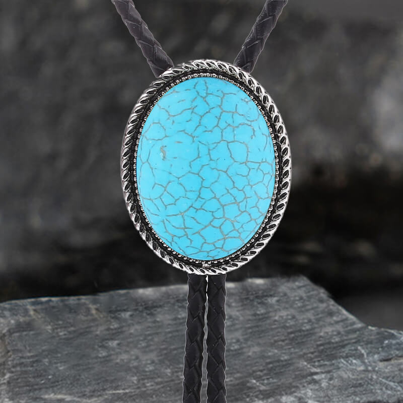 Natural Gemstone Cowboy Alloy Bolo Tie