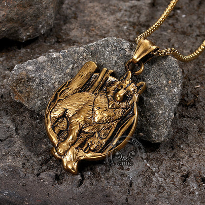 Nordic Viking Wolf Head Stainless Steel Pendant Necklace