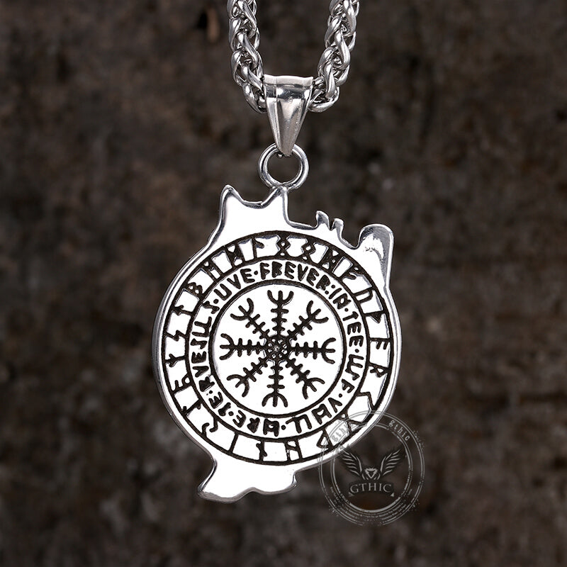 Nordic Viking Wolf Head Stainless Steel Pendant Necklace
