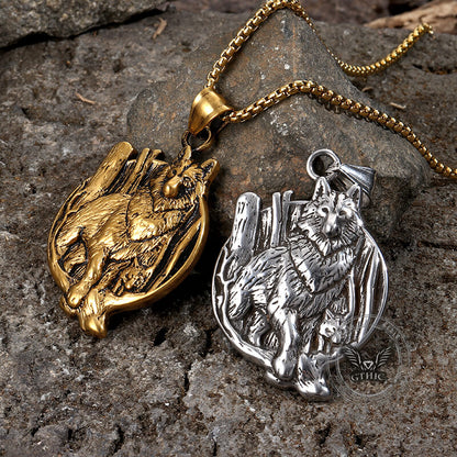 Nordic Viking Wolf Head Stainless Steel Pendant Necklace