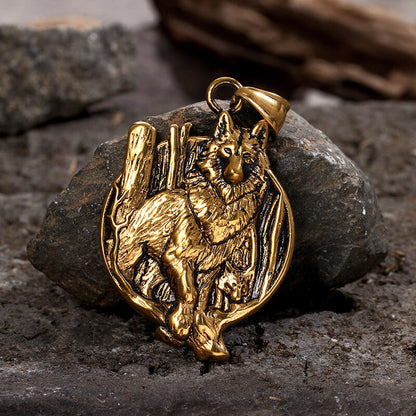 Nordic Viking Wolf Head Stainless Steel Pendant Necklace