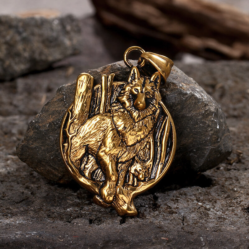 Nordic Viking Wolf Head Stainless Steel Pendant Necklace