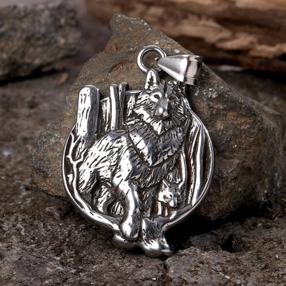 Nordic Viking Wolf Head Stainless Steel Pendant Necklace