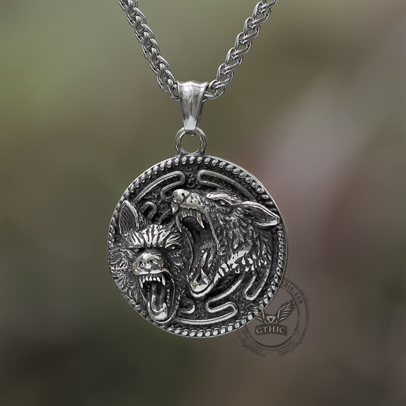 Nordic Wolf Valknut Stainless Steel Viking Pendant