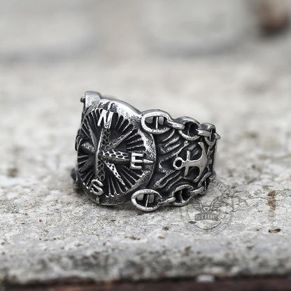Northern Pirate Compass Stainless Steel Marine Ring