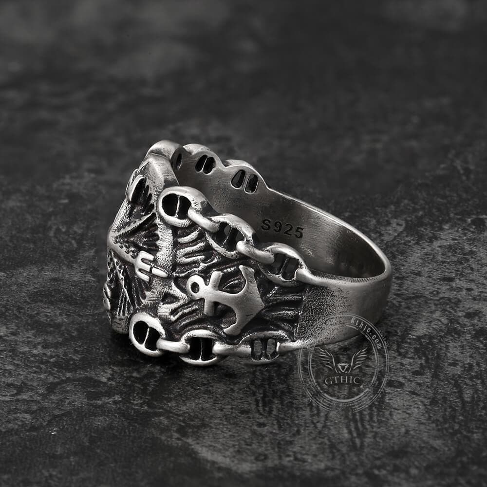 Northern Pirate Compass Sterling Silver Marine Ring