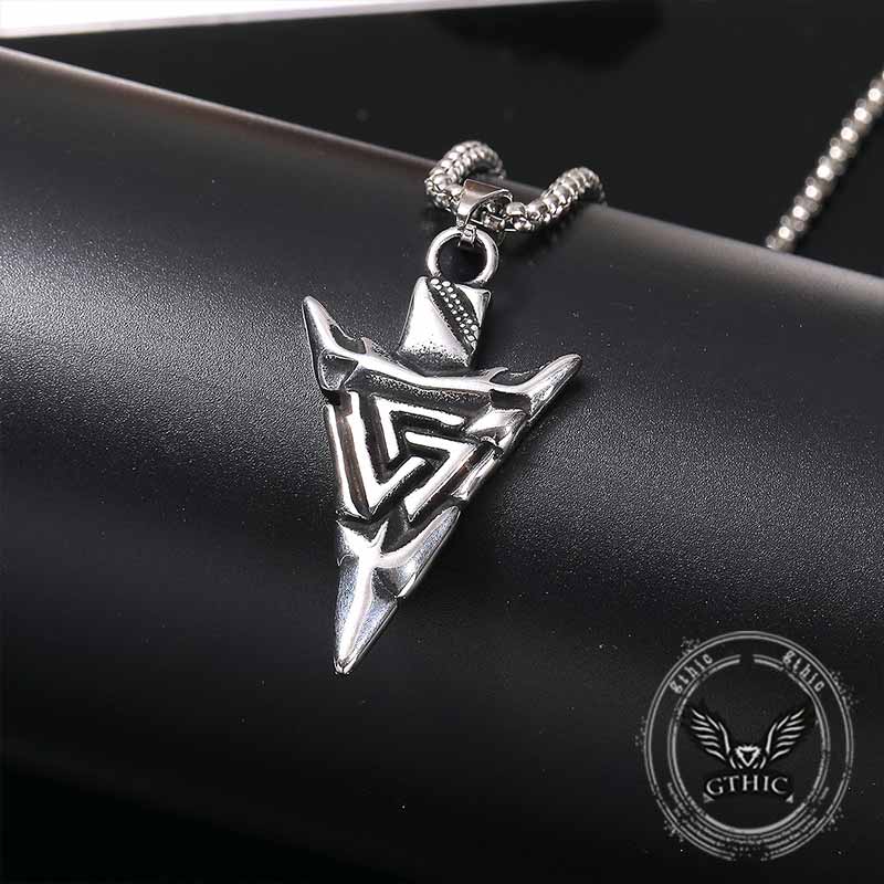 Odin Triangle Rune Stainless Steel Arrow Pendant