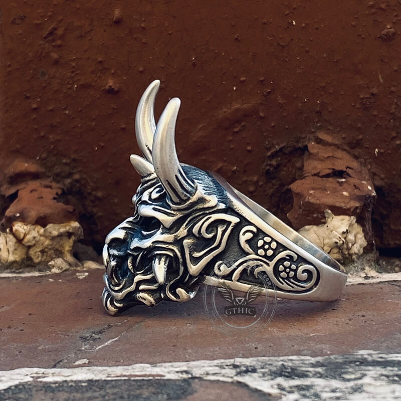 Oni Mask Sterling Silver Ring