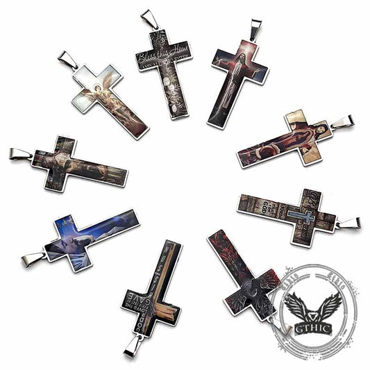 Painted Jesus Cross Stainless Steel Pendant