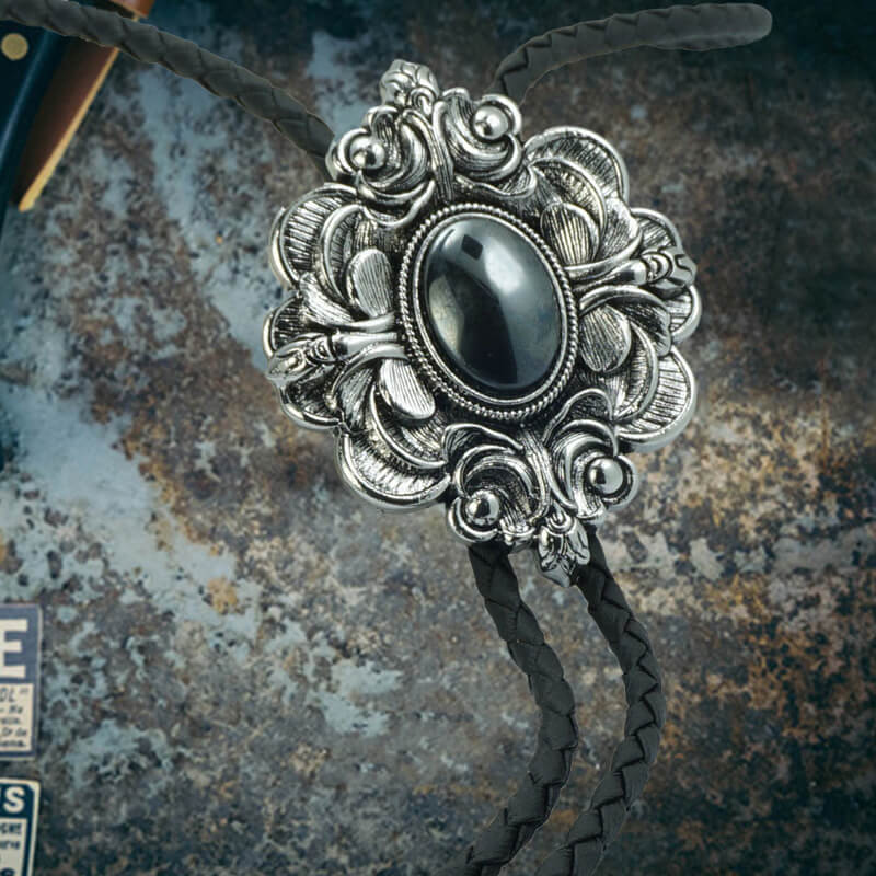 Pattern Gem Carved Alloy Bolo Tie