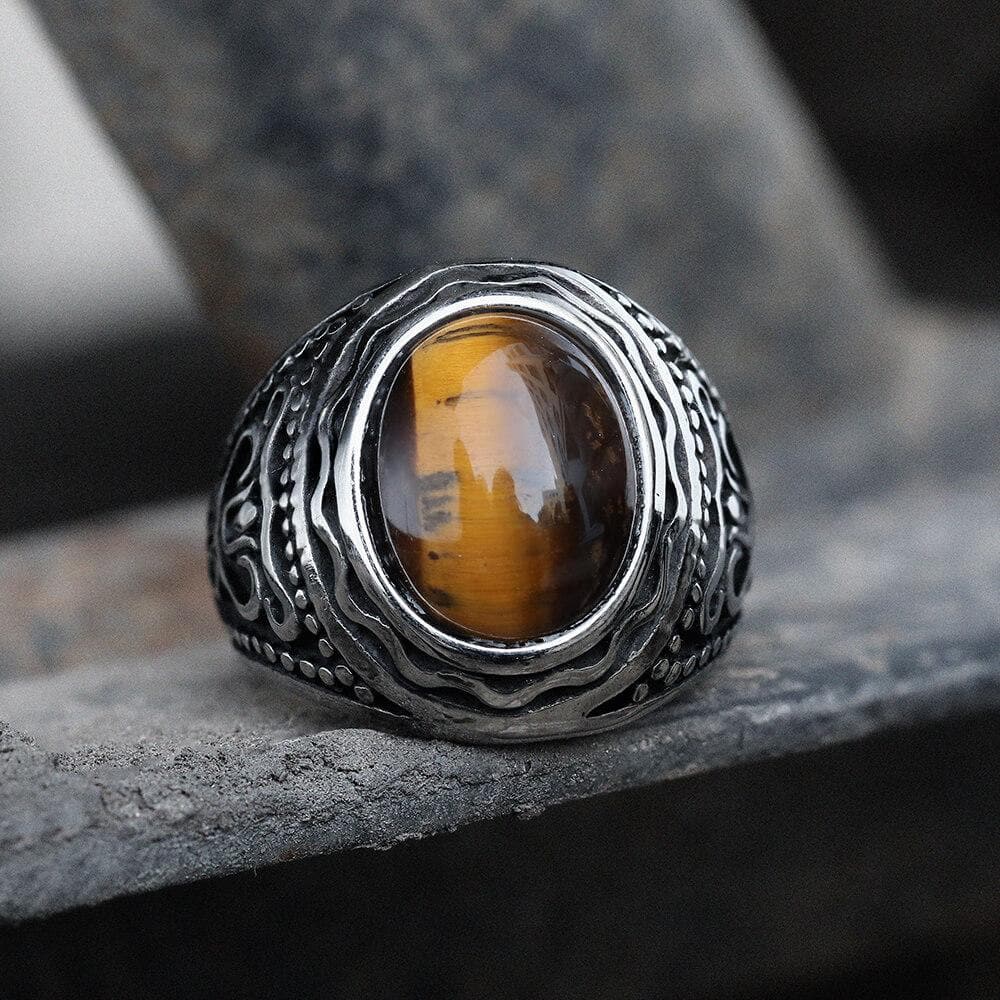 Pattern Gemstone Stainless Steel Ring