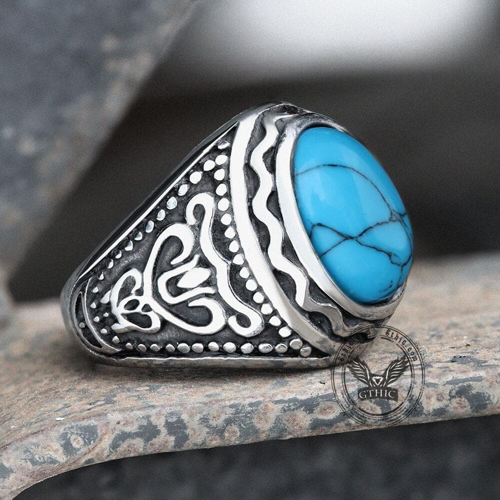 Pattern Gemstone Stainless Steel Ring