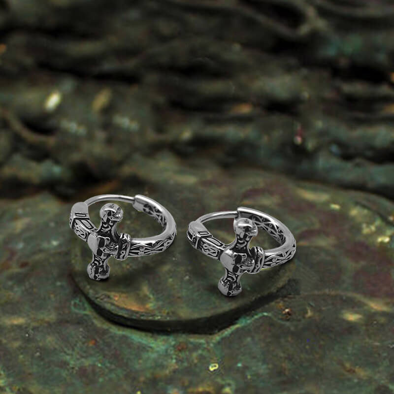 Pattern Stainless Steel Skull Hoop Earrings