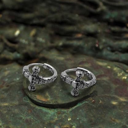 Pattern Stainless Steel Skull Hoop Earrings