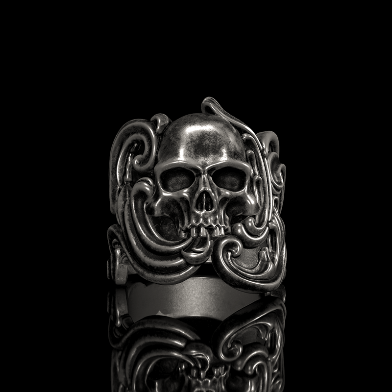 Pattern Sterling Silver Skull Ring